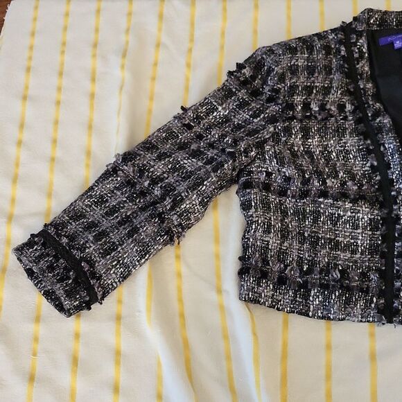 Indikka Black and Silver Tweed Cropped Blazer Jacket Size M - Picture 7 of 12